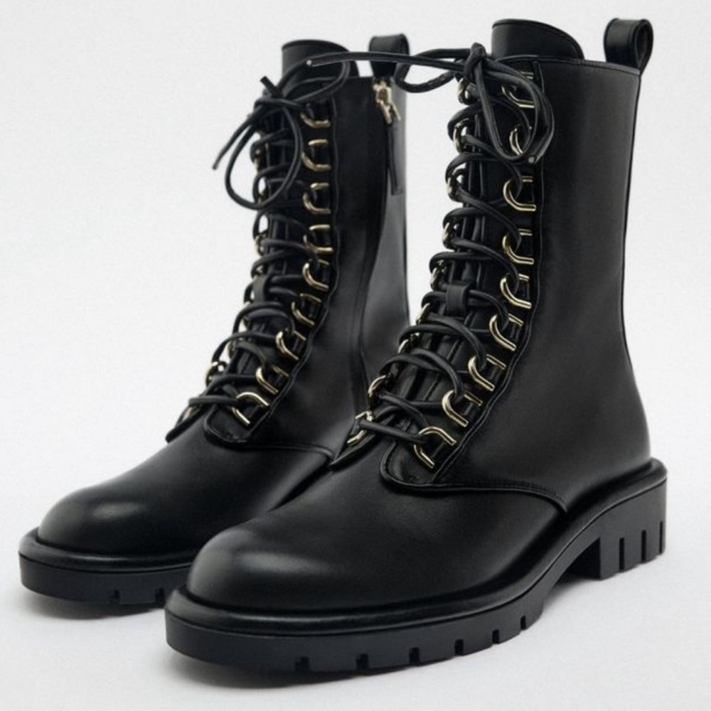 Zara Lace-Up Leather Ankle Boots